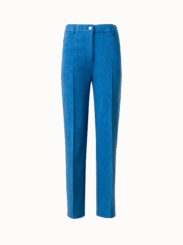 Women's CaprisCotton-Denim-Stretch-Pants with Straight Cropped Leg