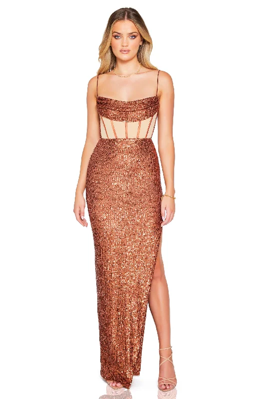 Women's Sweetheart-Back DressesNookie Sloane Illusion Gown - Toffee