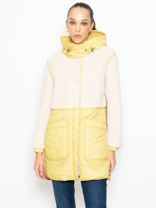 Women's Coats with Fur Trimmed ButtonsParka in Pile e Nylon Giallo