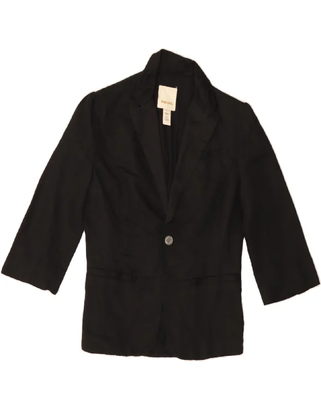 Women's Button-Up CoatsDIESEL Womens 1 Button 3/4 Sleeve Blazer Jacket UK 14 Medium Black Linen