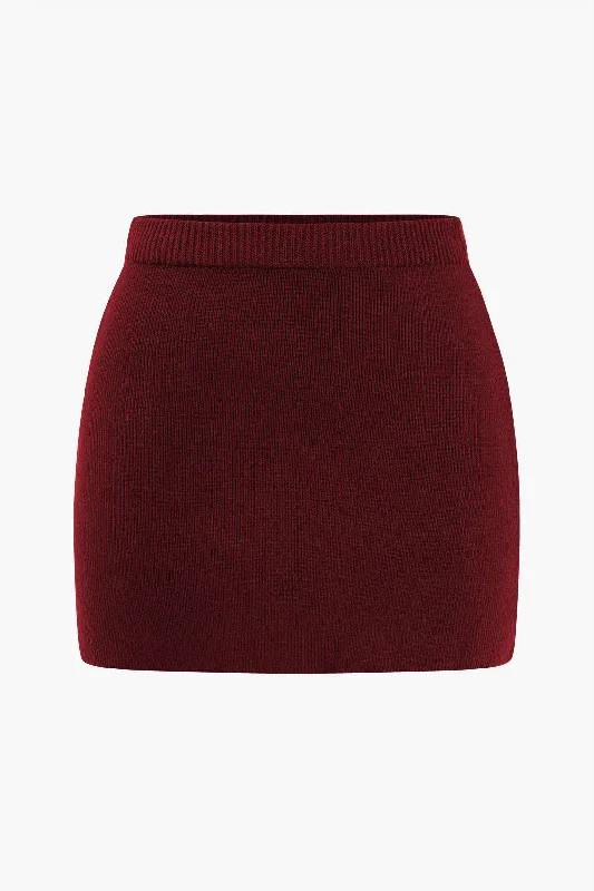 Women's Sweetheart Collar DressesPlus Size Solid Knit Mini Skirt