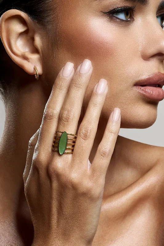 Women's Jumpsuits with Peter Pan CollarHydra | Green Stacked Statement Ring