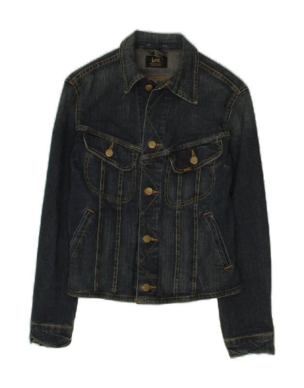 Women's Bomber CoatsLEE Womens Crop Denim Jacket UK 12 Medium Navy Blue Cotton