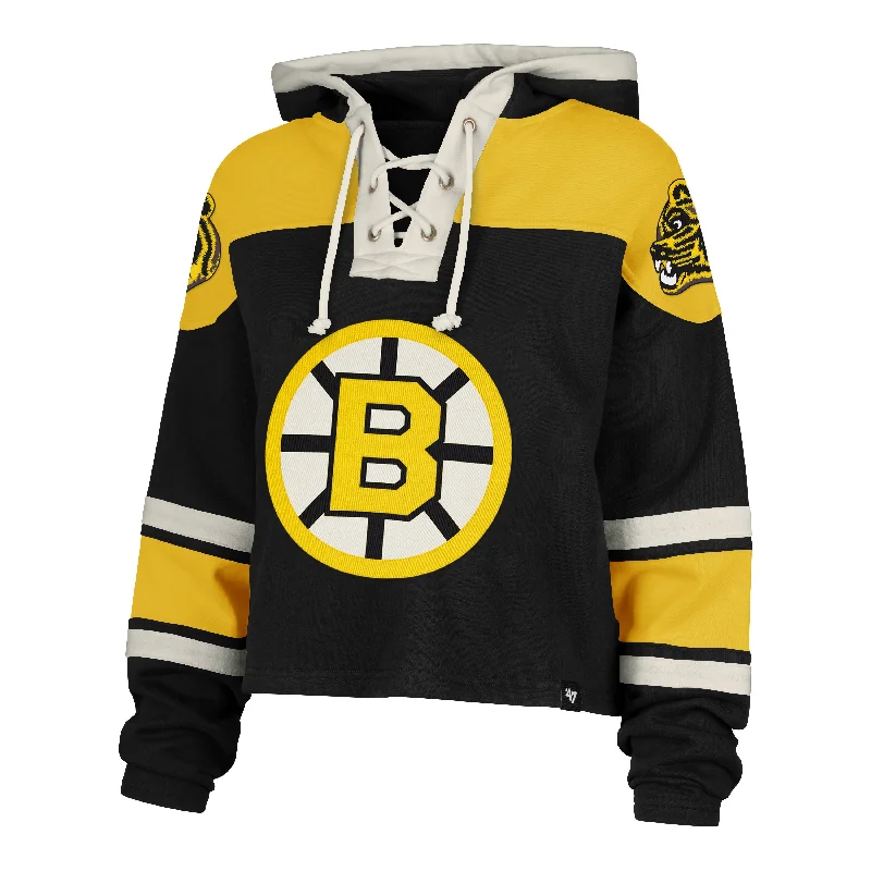 Women's Hooded Sweatshirts with Low WaistBOSTON BRUINS VINTAGE CROPPED SUPERIOR '47 LACER HOOD WOMENS