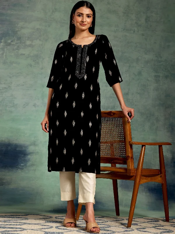 Women's Jumpsuits with Skinny LegBlack Woven Design Rayon Straight Kurta