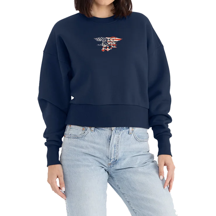 Women's Hooded Sweatshirts with Silk LiningLadies Midnight Navy Red/White/Blue Trident Flag Heavyweight Sweatshirt