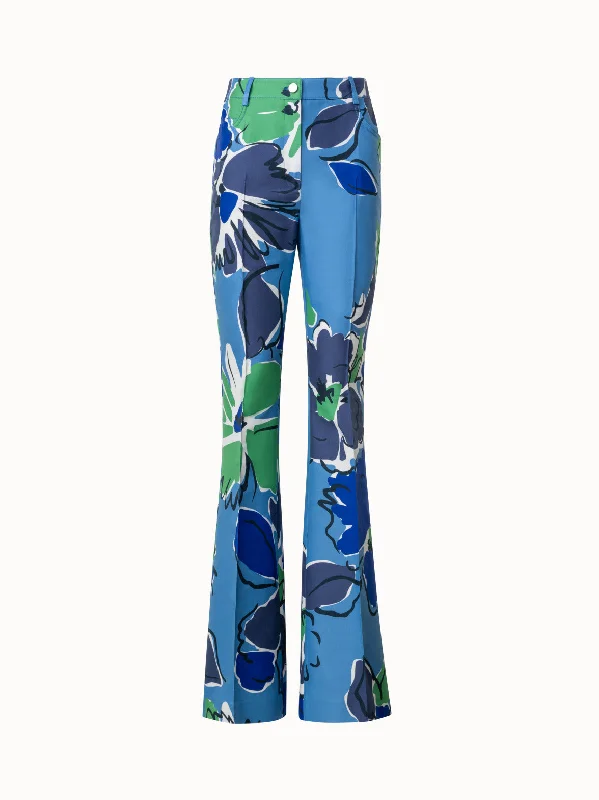 Women's JeggingsCotton Silk Pants with Sketched Abraham Flower Print