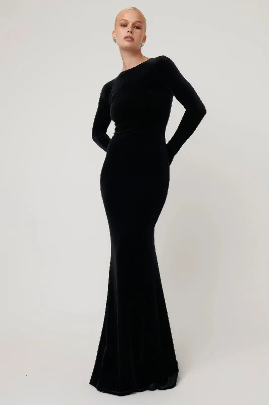 Women's Notched Collar DressesDelphine Maxi Dress - Black Velvet