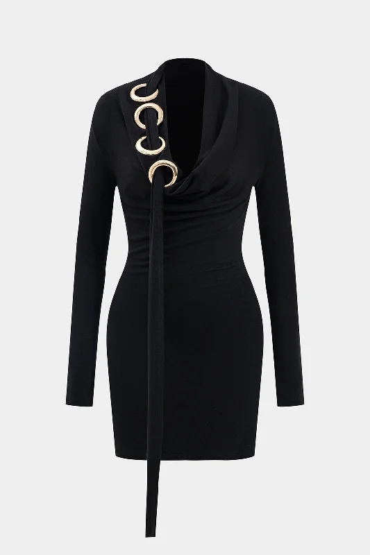 Women's Narrow-Neck DressesNeck Ring Long Sleeve Mini Dress