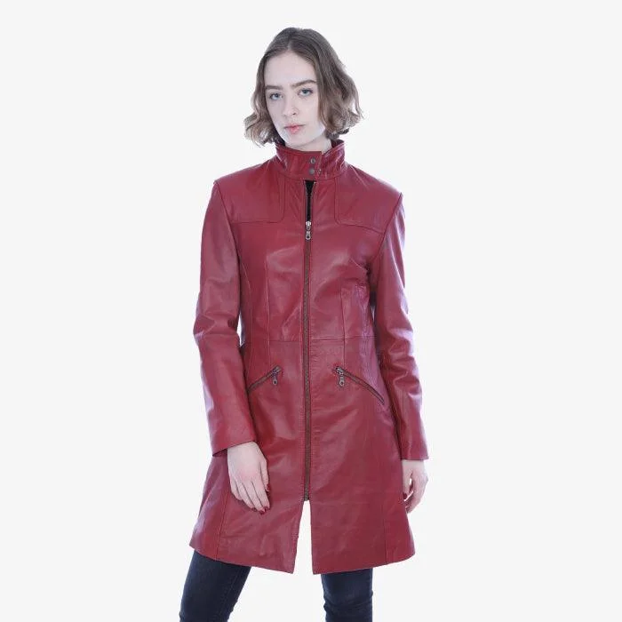 Women's Bomber CoatsLadies 3/4 length Zip Up Red