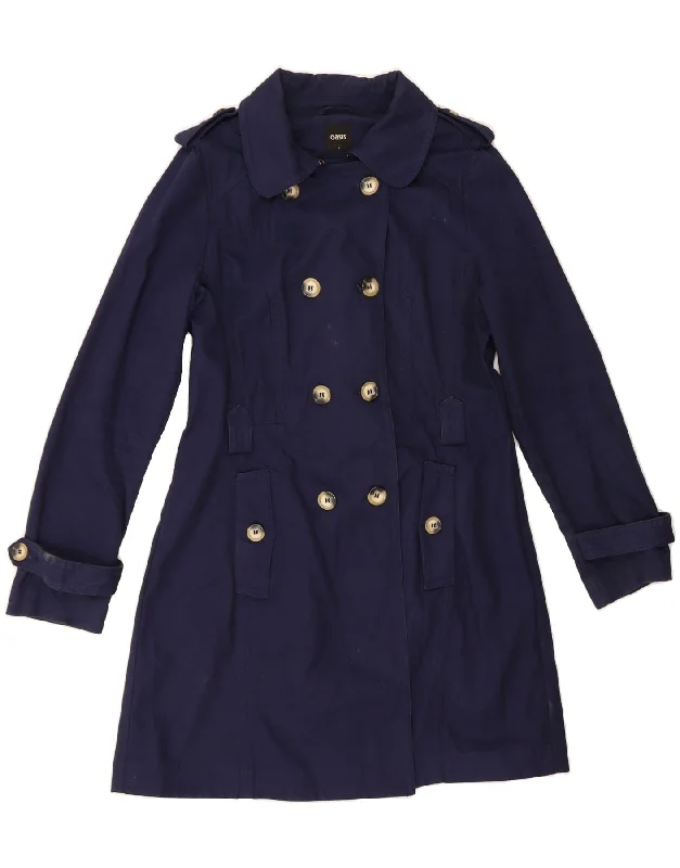 Women's Quilted CoatsOASIS Womens Trench Coat UK 14 Large Navy Blue Cotton