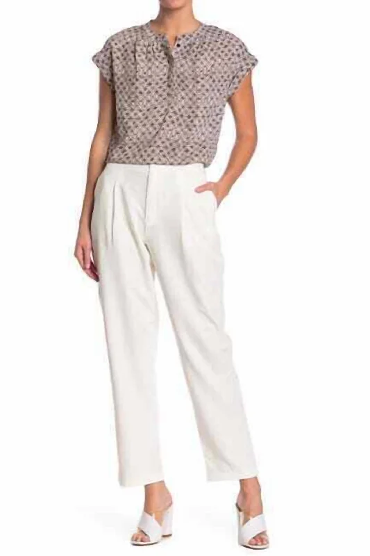 Women's Jodhpurs with Shirt CollarPleated Self Button Ankle Pants In White