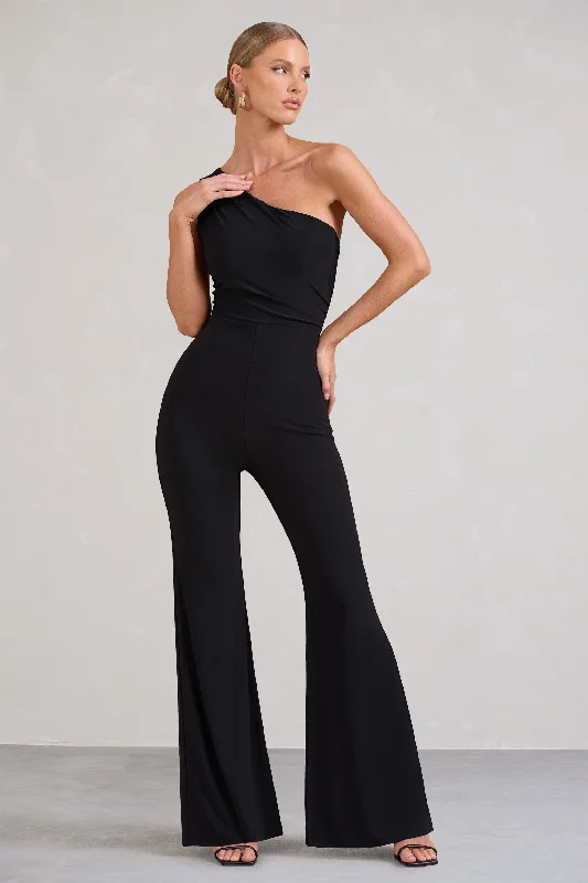 Women's Jumpsuits with Square CollarGabby | Black One Shoulder Jumpsuit