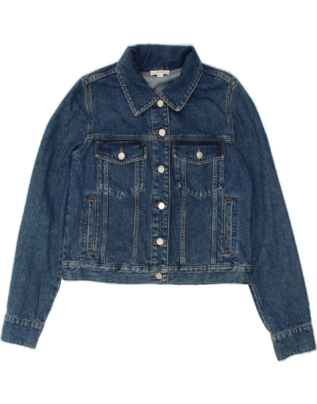 Women's Coats with Fur Trimmed ZipperCOS Womens Crop Denim Jacket EU 38 Medium Blue Cotton