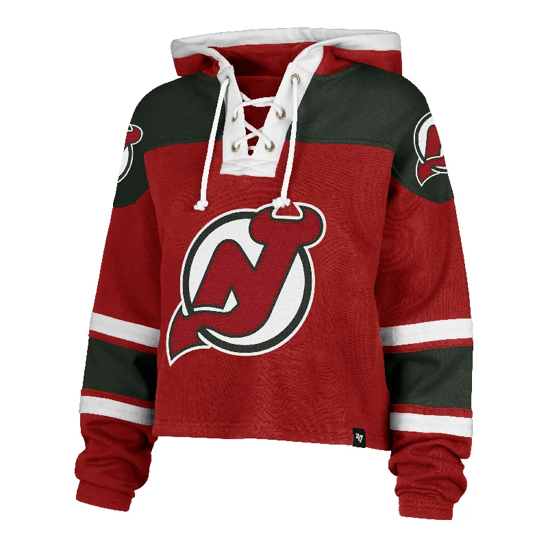 Women's Hooded Sweatshirts with Non-Stretch WaistNEW JERSEY DEVILS VINTAGE CROPPED SUPERIOR '47 LACER HOOD WOMENS