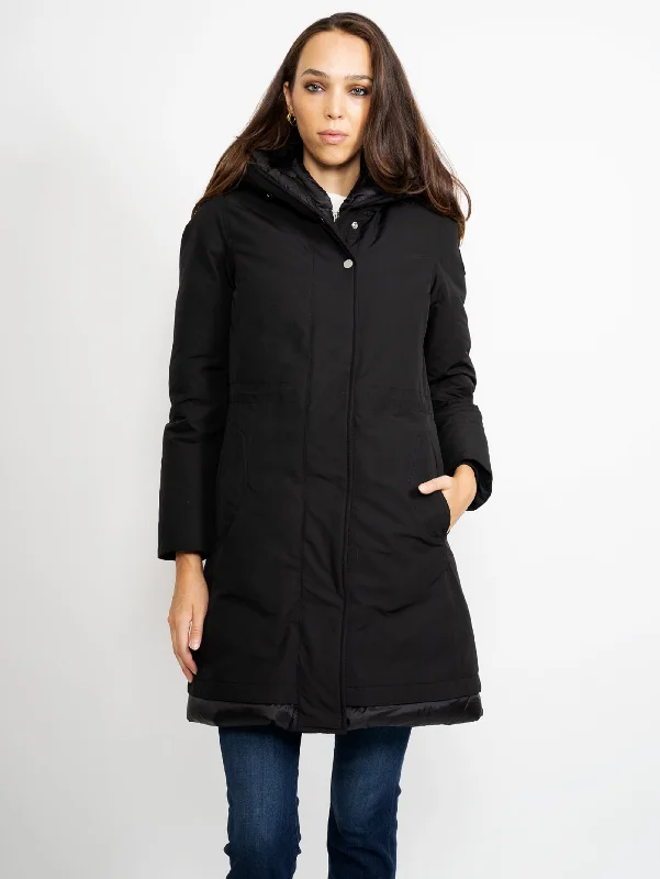 Women's Coats with Fur Trimmed BeltParka Weoka in Ottoman Nero