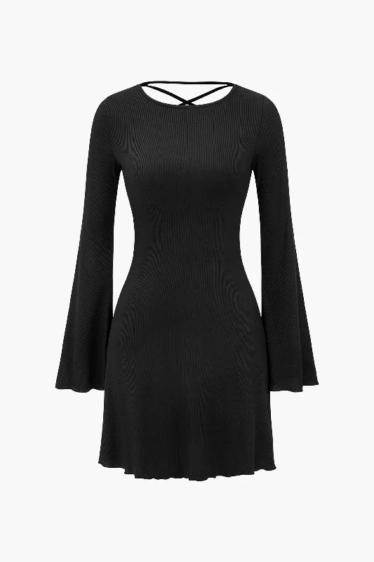 Women's Sweetheart-Back DressesBell Sleeve Back Lace Up Detail Mini Dress