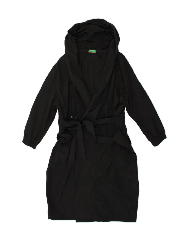 Women's Coats with CollarBENETTON Womens Graphic Hooded Overcoat UK 10 Small Black Polyamide