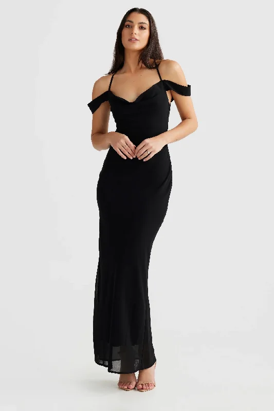 Women's Keyhole Collar DressesVienna Bias Cut Gown - Black