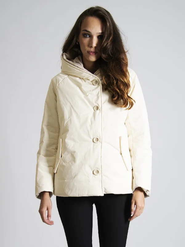 Women's Coats with Fur LiningGiacca Reversibile in Memory Bianco/Sabbia