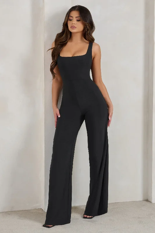 Women's Jumpsuits with Notched CollarToni | Black Square Neck Sleeveless Jumpsuit