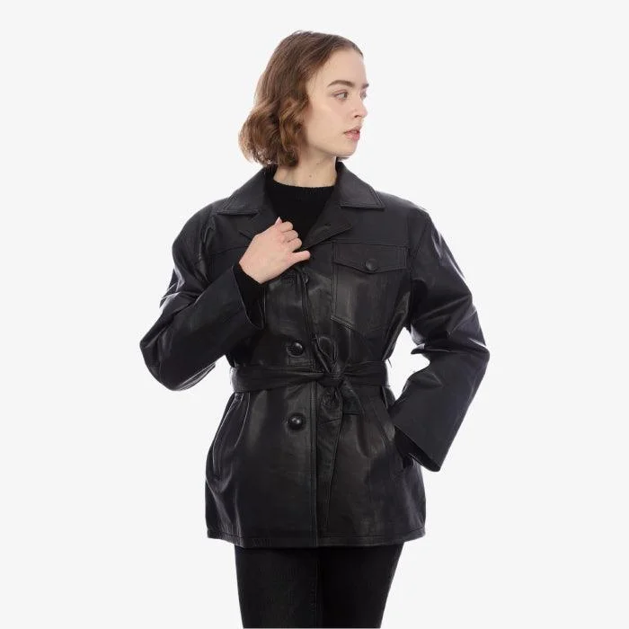 Women's Coats with Fur Trimmed Collar3/4 Length Belted Jacket