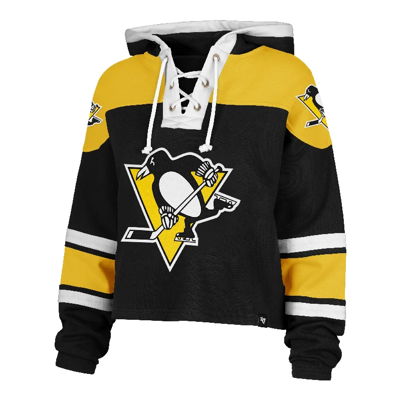 Women's Hooded Sweatshirts with Button ClosurePITTSBURGH PENGUINS CROPPED SUPERIOR '47 LACER HOOD WOMENS