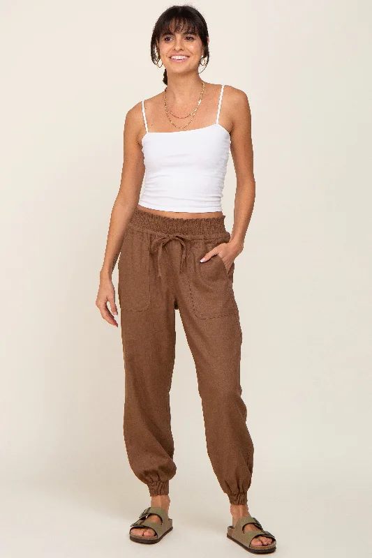 Women's Trouser PantsBrown Smocked Joggers