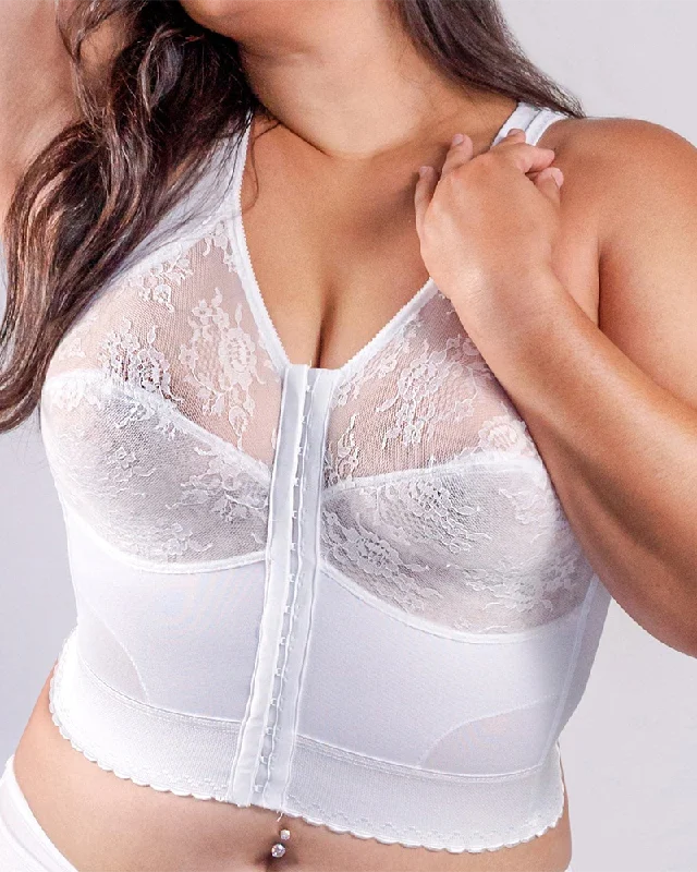 seamless lace hip hugger pantiesLanger Spitzen BH mit Vorderverschluss und Rückenunterstützung