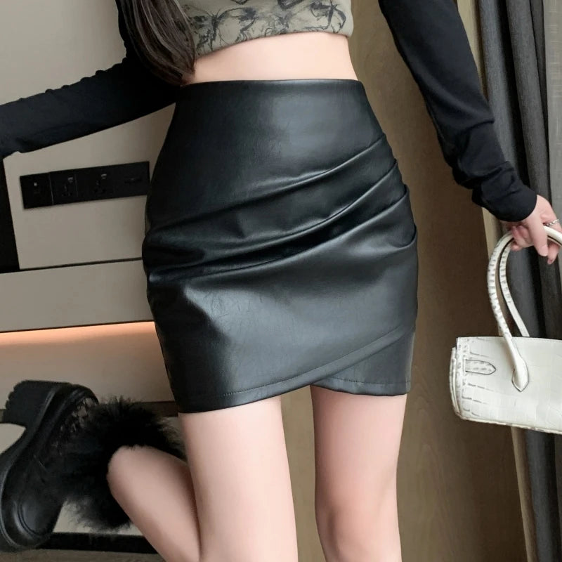 Women's Asymmetrical DressesWomen's Mid-Waist SkirtsNew Summer PU Leather Slim Fit Mini Skirt Bottom