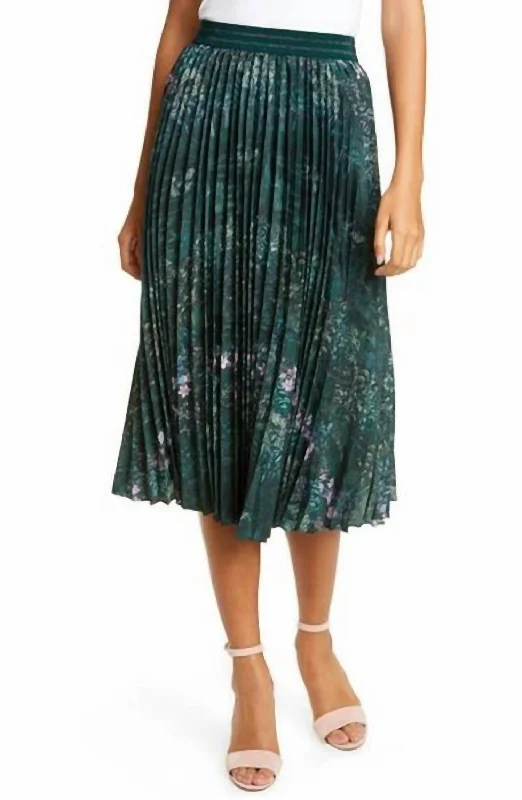 Women's Collarless DressesWomen's Semi-Formal SkirtsMidi Pleated Floral Print Skirt In Green