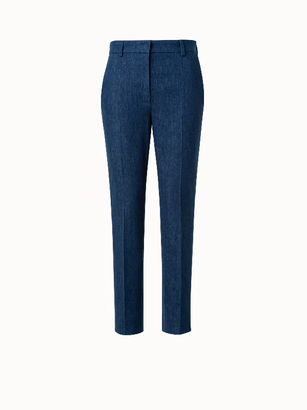 Women's Jodhpurs with V-Shaped CollarTapered Pants in Cotton Denim Stretch