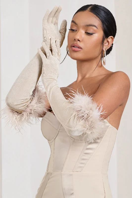 Women's JumpsuitsSpicy Signs | Champagne Long-Sleeved Feather Gloves