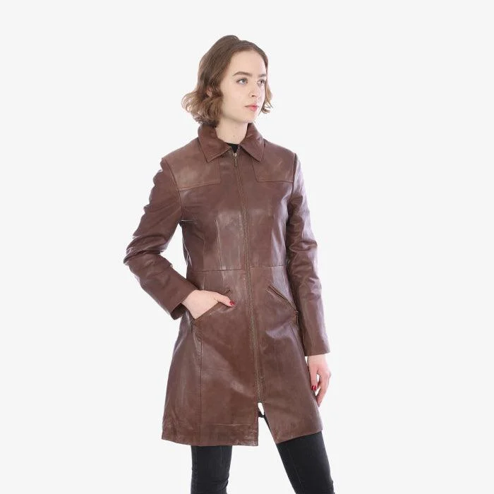 Women's PeacoatsLadies 3/4 length Zip Up Brown