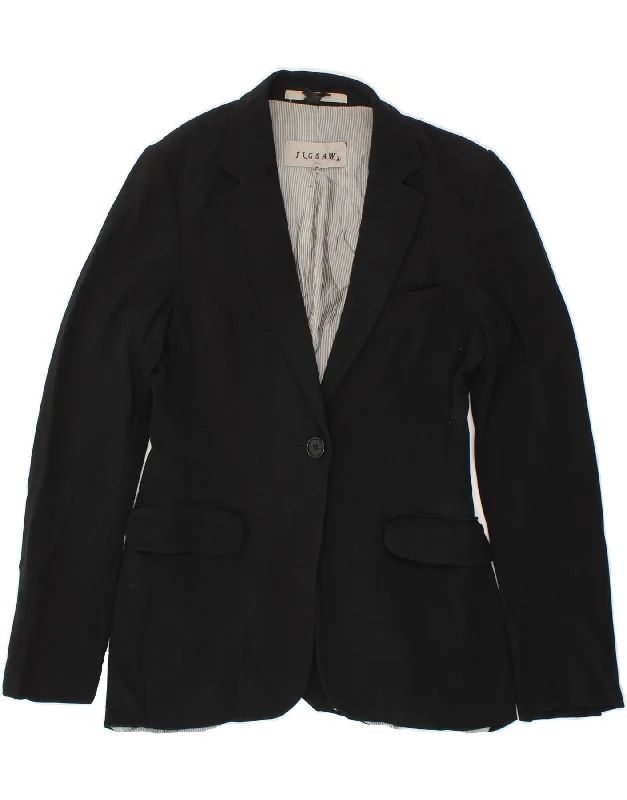 Women's Coats with Fur Trimmed BeltJIGSAW Womens 1 Button Blazer Jacket UK 10 Small Black Wool