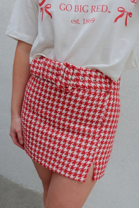 Women's V-Shaped Collar DressesWomen's Trendy SkirtsAlways Sweet Red/White Houndstooth Mini Skirt