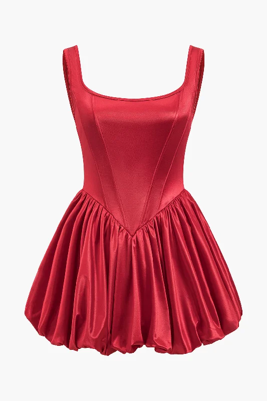 Women's Sweetheart-Back DressesSatin Corset Sleeveless Puff Mini Dress