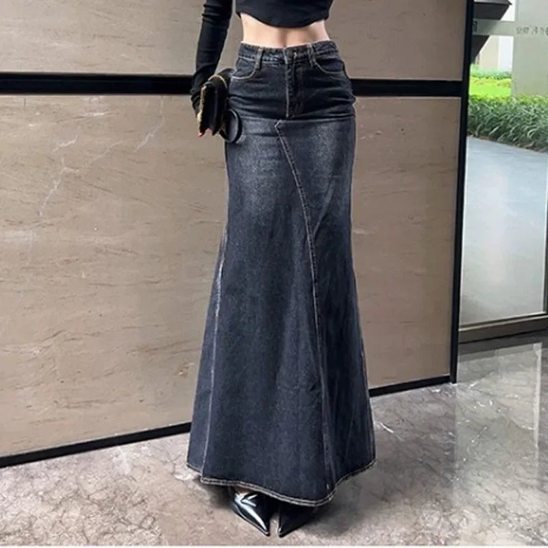 Women's Off-the-Shoulder DressesWomen's Notched Collar SkirtsNew Autumn Winter Hip-hugging Denim Long Skirt Bottom