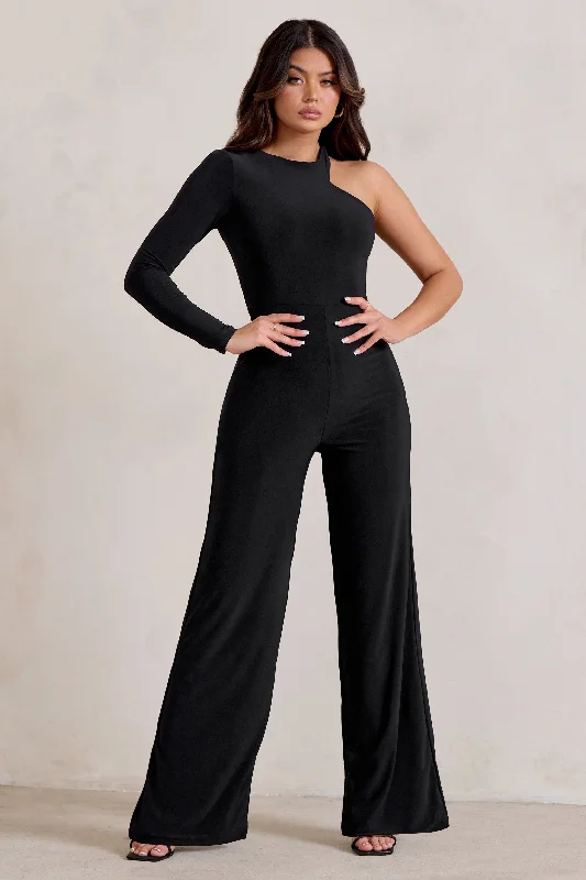 Women's Jumpsuits with Square NeckKayla | Black Asymmetric Cut Out Jumpsuit