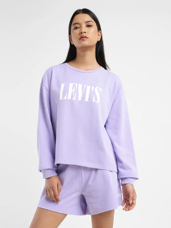 Women's Hooded Sweatshirts with Velcro ClosureWomen's Brand Logo Lilac Crew Neck Sweatshirt