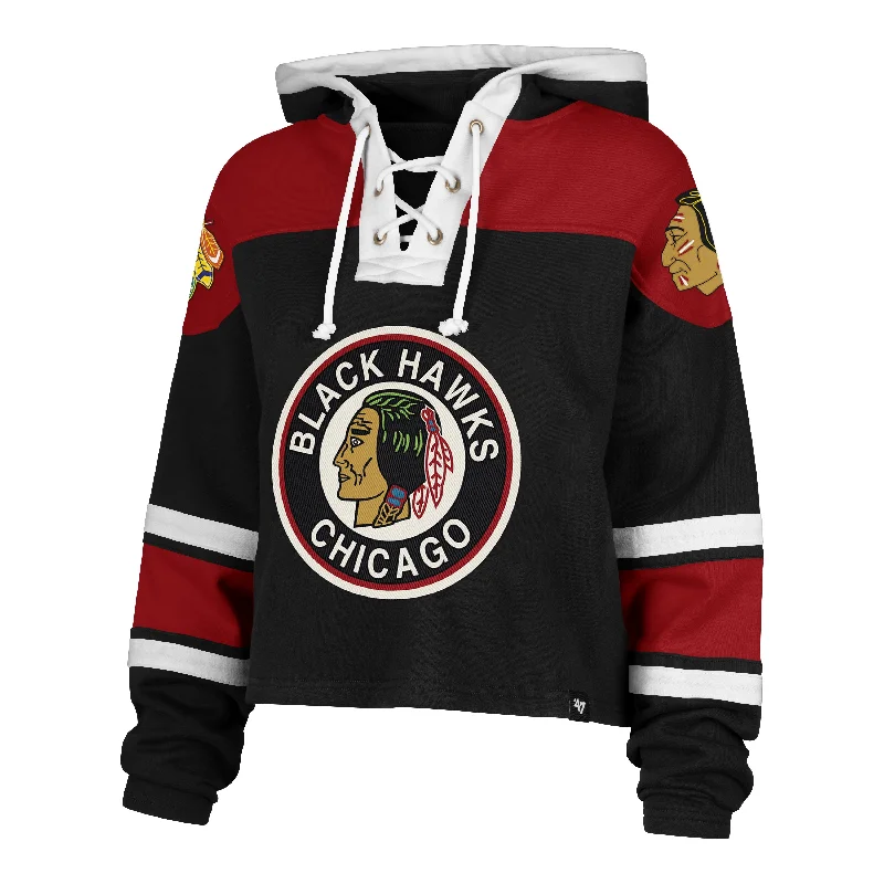 Women's Hooded Sweatshirts with Relaxed WaistCHICAGO BLACKHAWKS VINTAGE CROPPED SUPERIOR '47 LACER HOOD WOMENS