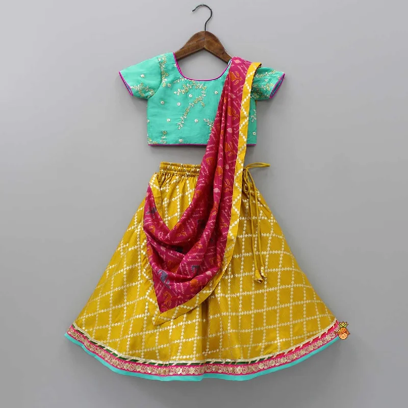 Women's Jumpsuits with Notched CollarCholi And Lehenga With Attached Printed Dupatta