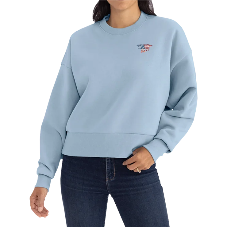 Women's Hooded Sweatshirts with Terry Cloth LiningLadies Stonewash Denim Trident Flag Heavyweight Sweatshirt