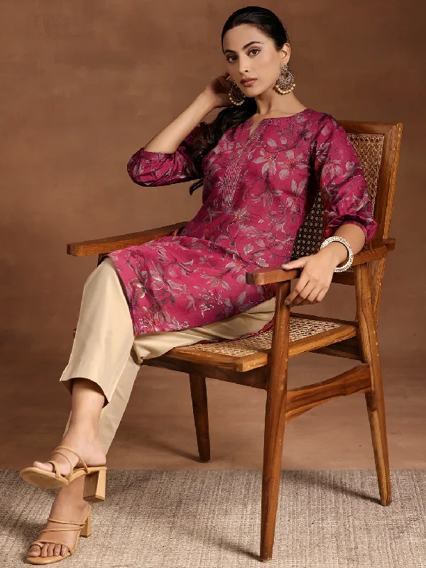 Women's Jumpsuits with Boat CollarPink Printed Silk Straight Kurta