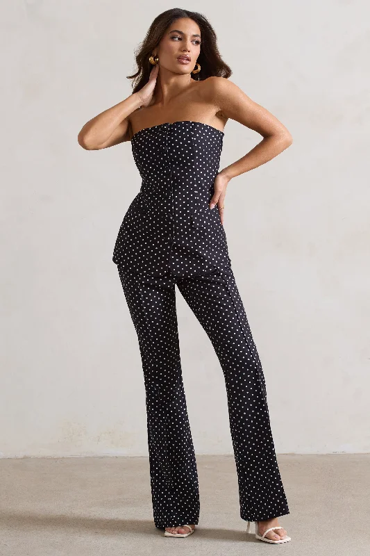 Women's Jumpsuits with Collarless NeckKehlani | Black Polka Dot High Waist Wide Leg Trousers