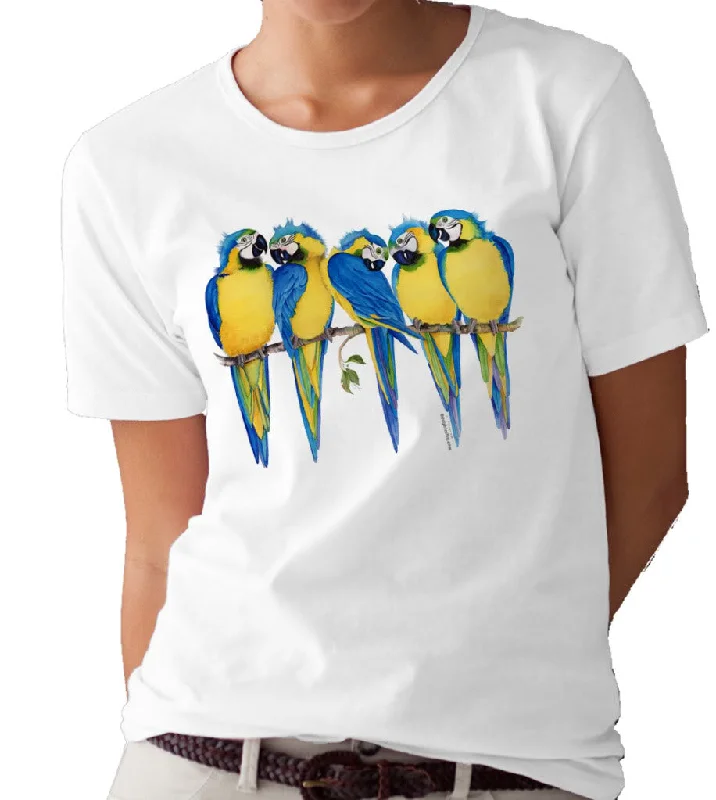 Women's Hooded Sweatshirts with Abstract LiningValerie Pfeiffer BLUE AND GOLD MACAWS T-SHIRT/TEE  Birds Women's Parrot