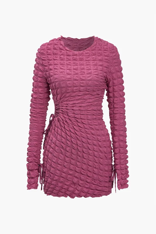 Women's Wide Collar DressesPuff Texture Long Sleeve Mini Dress