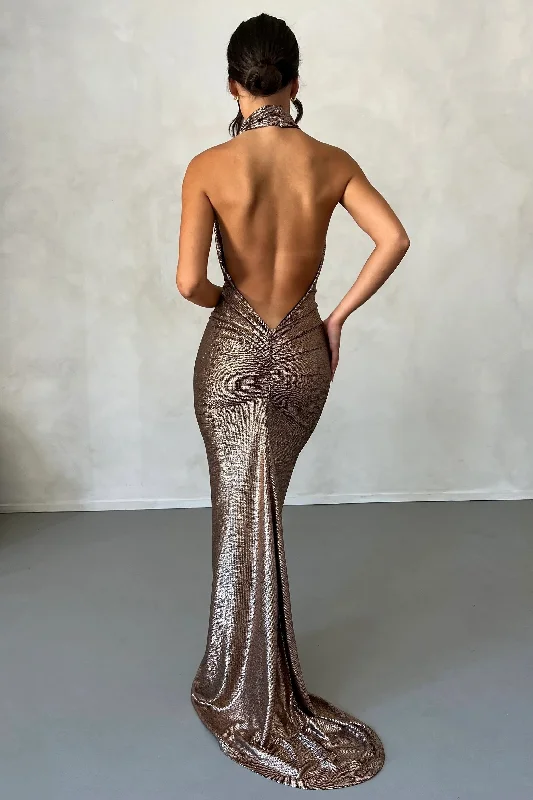 Women's Boat-Back DressesMaria Gown - Bronze Gold