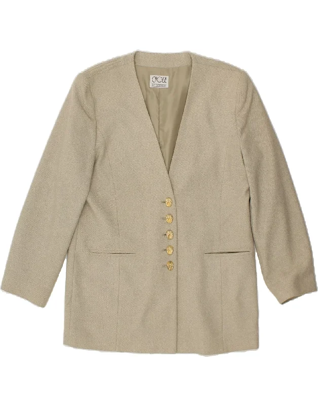 Women's Duffle CoatsVINTAGE Womens 5 Button Blazer Jacket UK 14 Large Beige Polyester