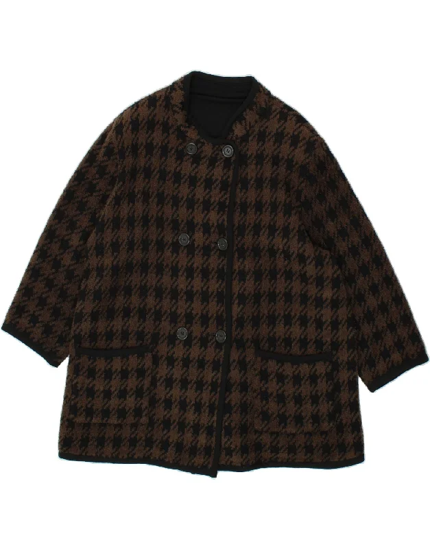 Women's Coats with Fur LiningVINTAGE Womens Double Breasted Coat UK 16 Large Brown Houndstooth